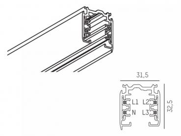 3-Phasen Anbauschiene 1m